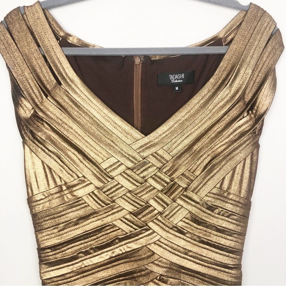 TADASHI COLLECTION | Bronze Gold Bandage Style Bodycon Dress Women’s Size Medium - Picture 2 of 12
